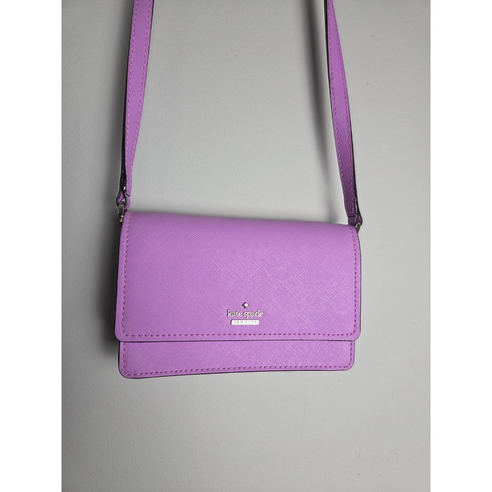 Kate Spade Bright Purple Flap Mini Crossbody Bag Wallet Purse Leather